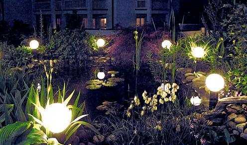 Садовые электрические фонари шарообразной формы