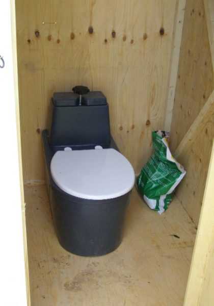 Пластиковый унитаз в деревянном туалете на даче